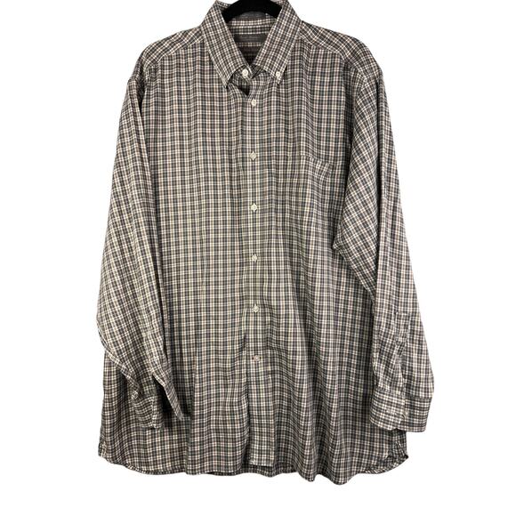 Daniel Cremieux Shirt -Mens XL-Non-Iron Gray Tan White Plaid LS BD - Picture 1 of 5